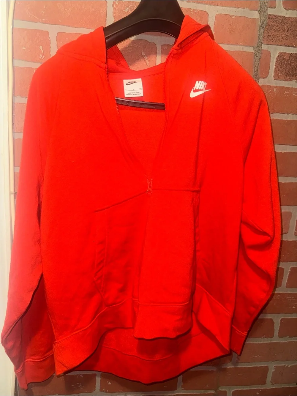 Nike Women's Bright Red Zip Hoodie with White Logo